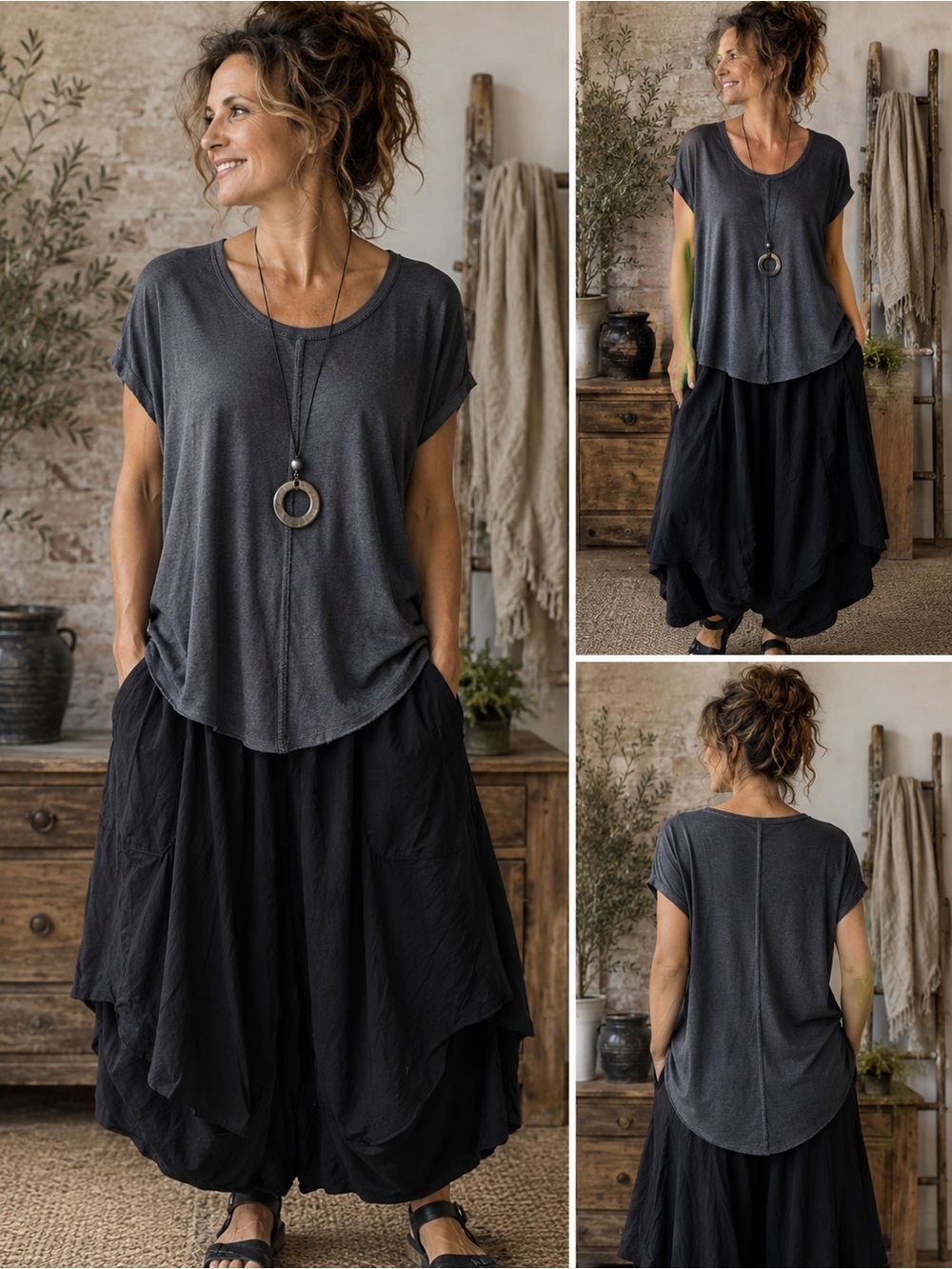 Stargazer Charcoal Gray Dolman Sleeve Hi-Low Top Medium Oversized Rayon Blend